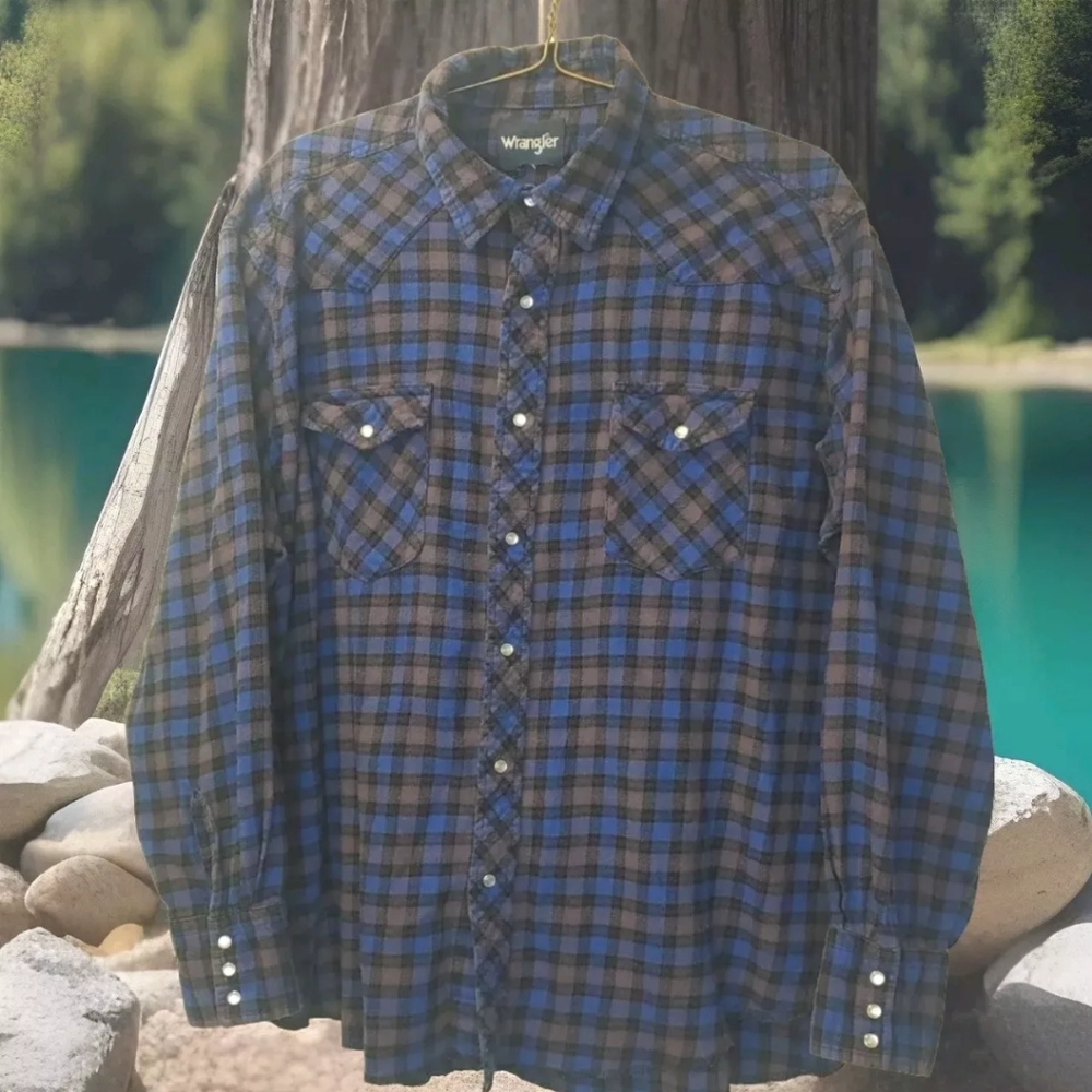Vtg Rockabilly Wrangler Flannel Shirt Pearl Snap Plaid Western Biker Men Sz 3X